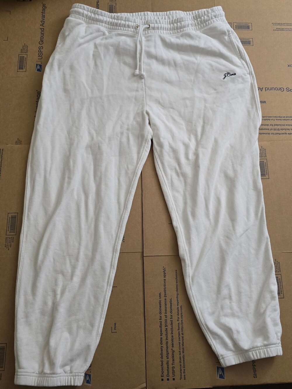 J. Crew University terry sweatpant with Crew™ logo, White, Size XL